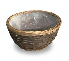 12 inch Wicker Basket w Plastic Liner Two Tone
