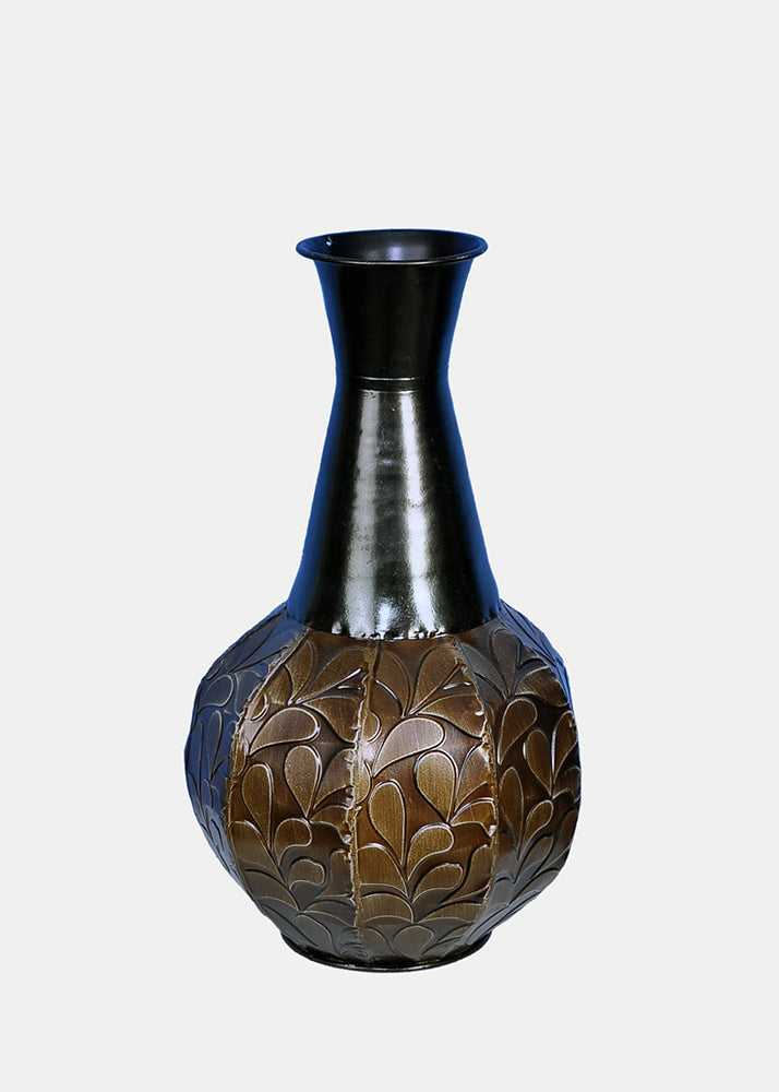 13 inch Metal Vase with Decorative Floral Design 29 Silk Plants Canada