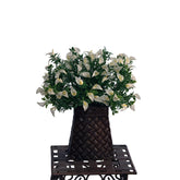 17 inch mini calla lily with pvc greens in a metal copper container displayed on a metal copper stand