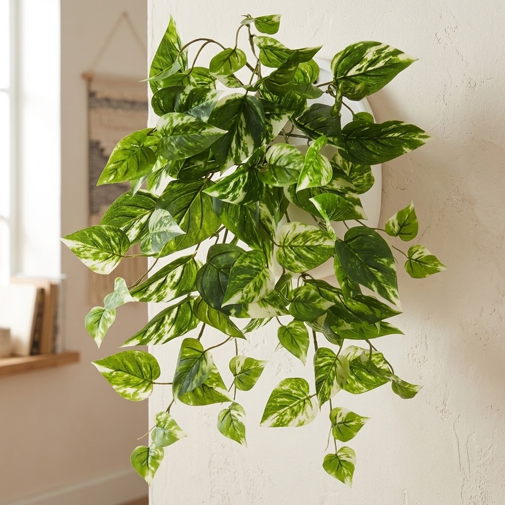 19 inch artificial pothos ivy UV protected in a half wall container