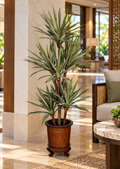 43 inch artificial PVC Pandanus screw pine shown in a decorative footed container (not included) in a hotel lobby