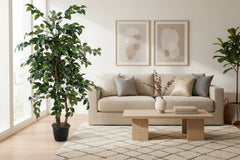 54 inch artificial silk camellia tree custom made on wood in an living room setting