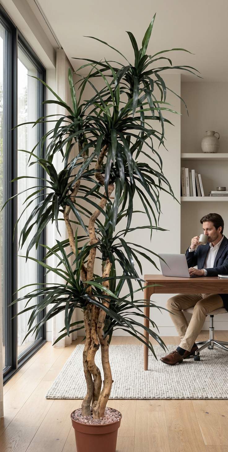 7 foot artificial silk dragon tree custom made in a male office setting
