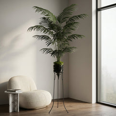 8 Foot Artificial Areca Palm Tree with Metal Stand in a Modern Interior Setting