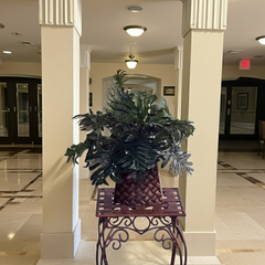 Artificial Silk Selloum Plant in Metal Lattice Table Vase – 15 Inch inviting guests and owners in the entrance way of their condo