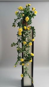 Artificial Silk Yellow Rose Vine – 48" Realistic Trailing Hanging Plant displayed on a decorative container