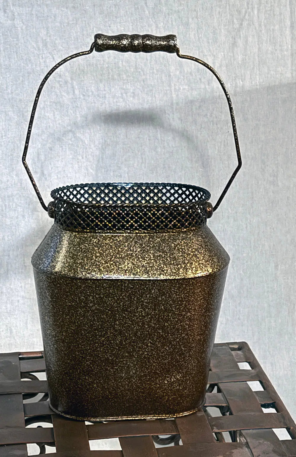 Decorative Metal Container with Handle Two Tone Copper