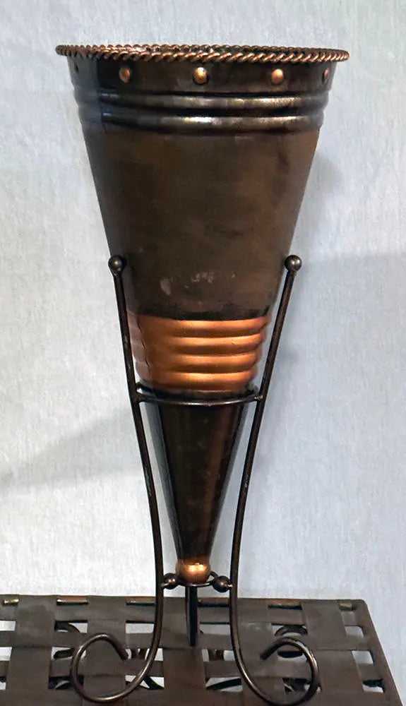 17 Inch Two-Tone Copper Decorative Cone Container with Stand