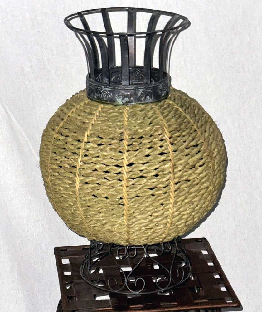 18 Inch Rattan Vase with Metal Accents | Versatile Home & Office Décor