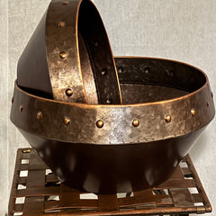 Set of 2 Round Copper Containers Smooth Finish with Accents on the Rim