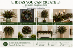 DIY decorating ideas using artificial Smilax branches for trees, wreaths, arrangements and planters