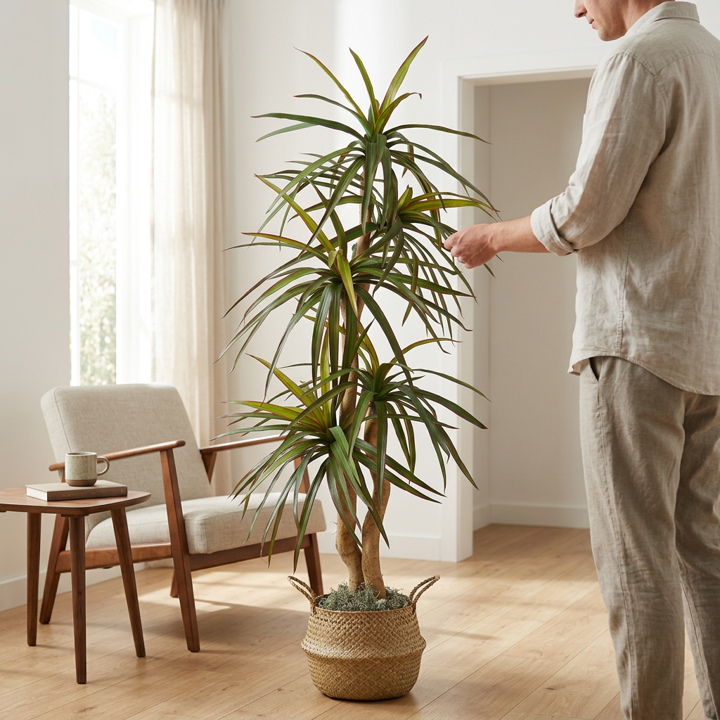 6 foot Artificial Silk Tree being admired by a male who just received it as a gift