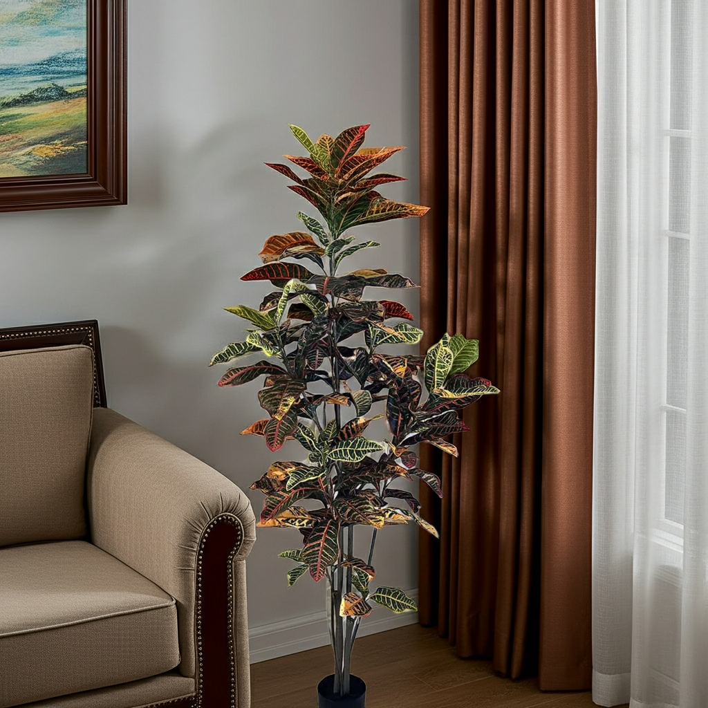 Artificial Croton Plant – 5ft Vibrant & Realistic Tropical Decor