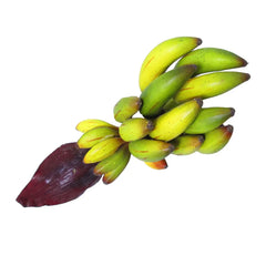 Artificial 10-inch mini banana cluster with yellow and green bananas.