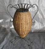 18 inch Rattan Vase with Metal Accents for Home or Office