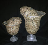 Metal Base Wicker Baskets Set of 2 with Lids | Silk Plants Canada