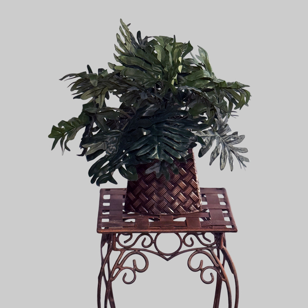 15" Artificial Silk Selloum arranged in a Metal Lattice Table Vase Silk Plants Canada