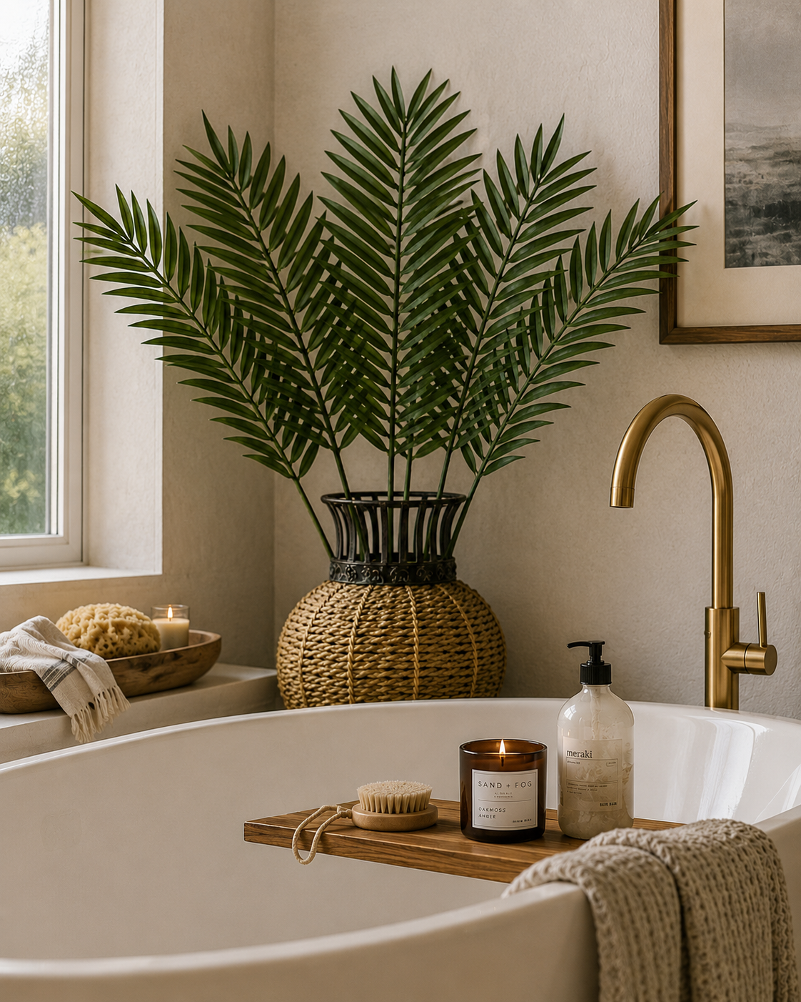 27 inch areca palm fronds in wicker container