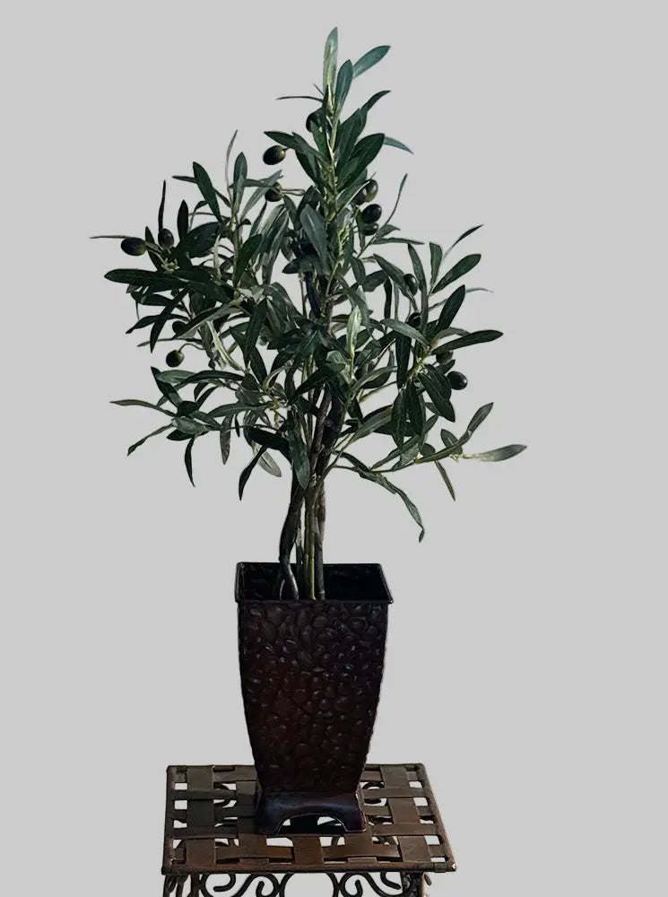 10" Square Decorative Metal Hammered Copper Container Front Silk Plants Canada