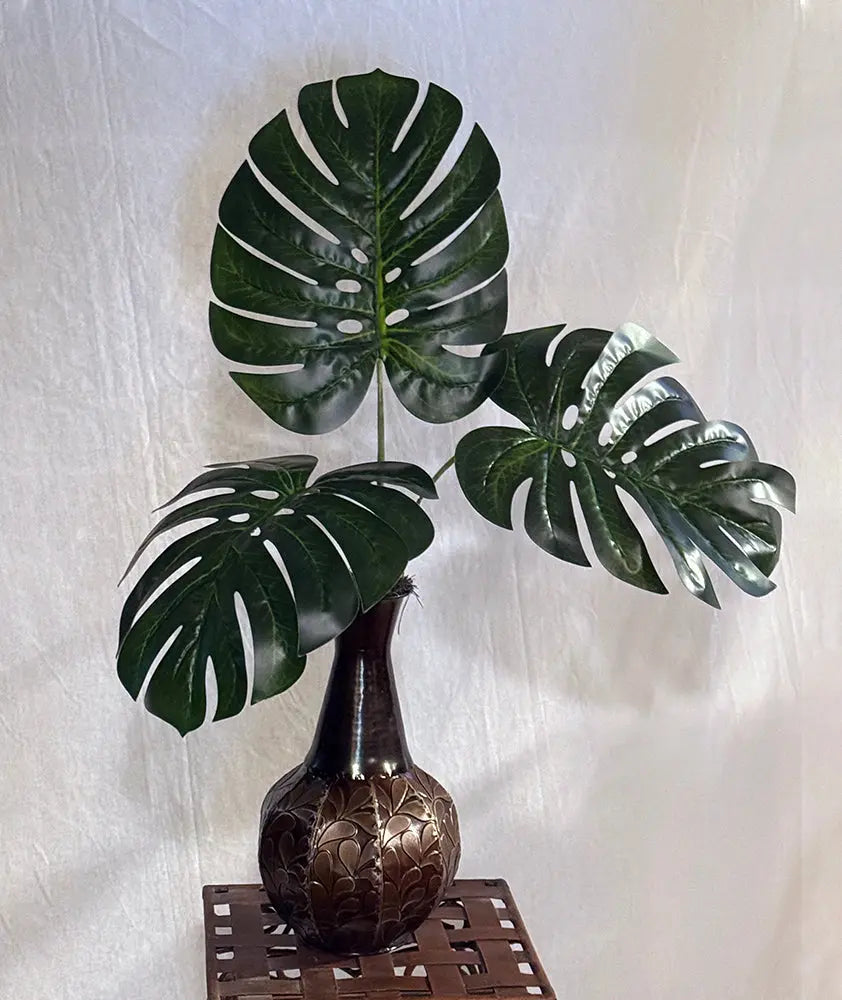 31" Artificial PVC Monstera Plant in Decorative Metal Vase | Faux Split Leaf for Home &amp; Office Tropical Décor Silk Plants Canada