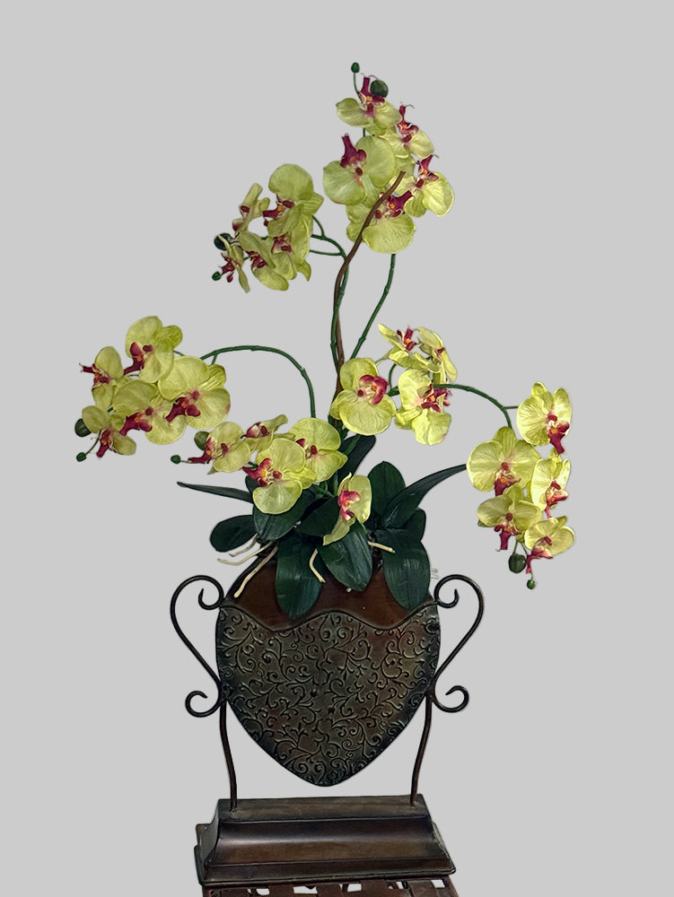 38" Artificial Silk Yellow Orchid Arrnagement in Decor Metal Container Silk Plants Canada