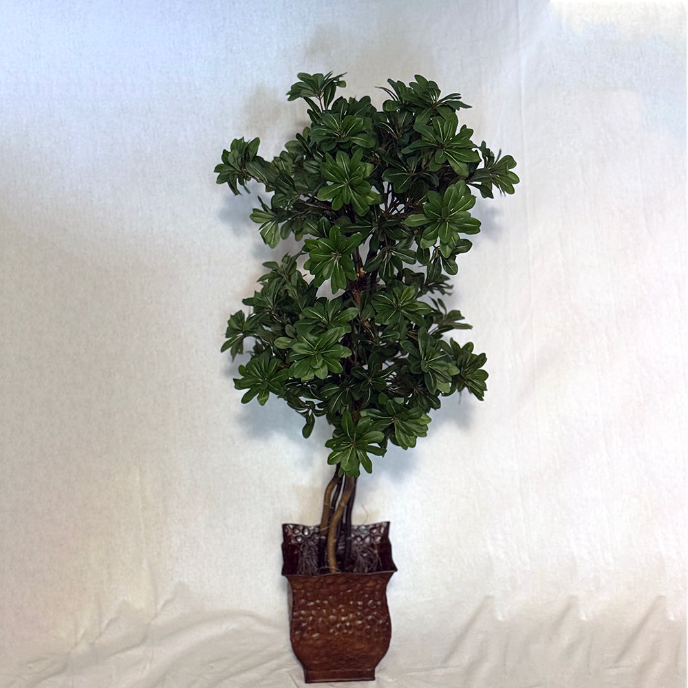 41" Artificial Silk Pittosporum Tree on Natural Wood in Decorative Hammered Metal Container Silk Plants Canada