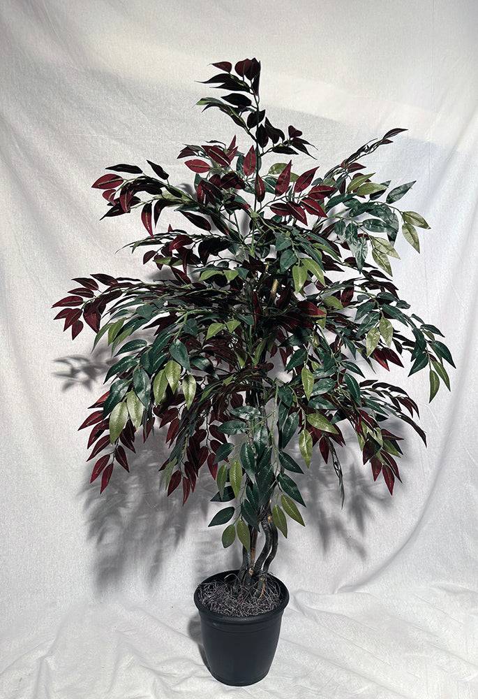 46" Artificial Silk Smilax Tree with Green, Burgundy, &amp; Brown Leaves Custom Made on Natural Wood Silk Plants Canada