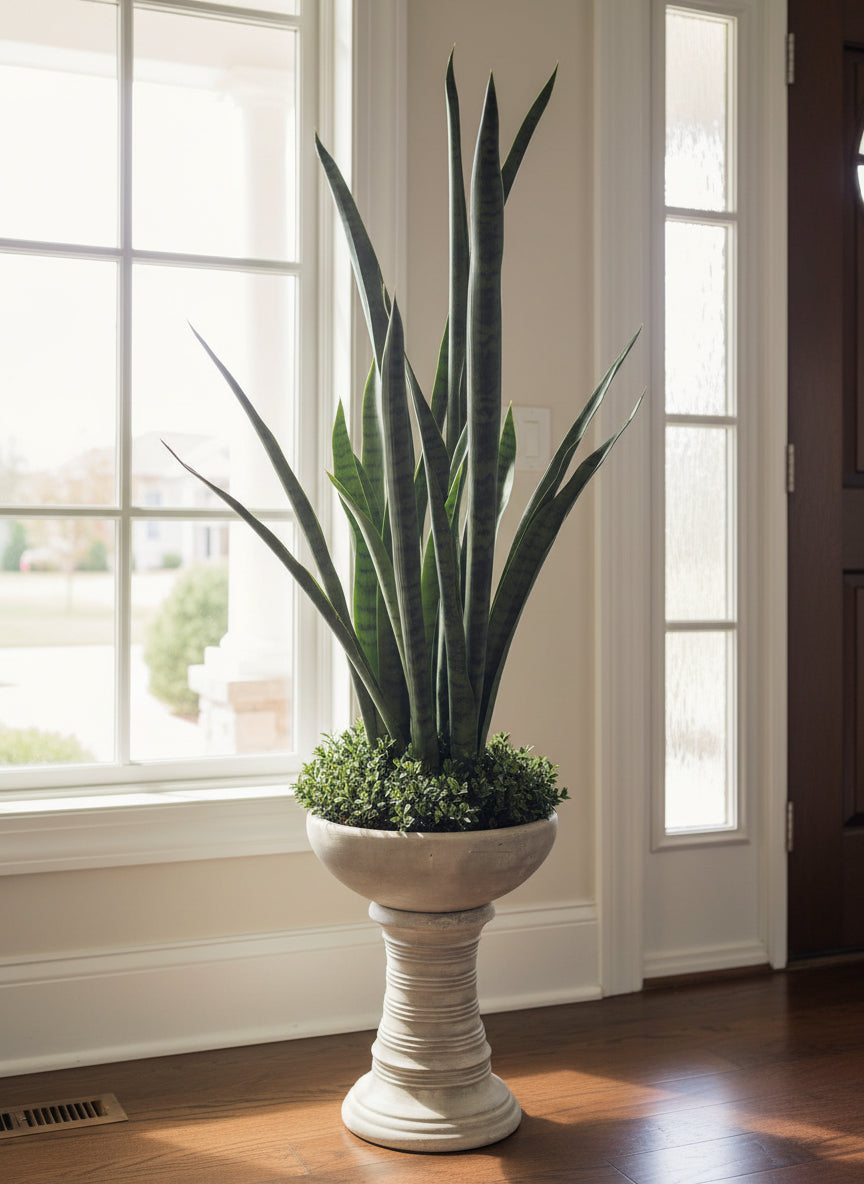 51 inch artificial snake plant in ceramic planter in modern room