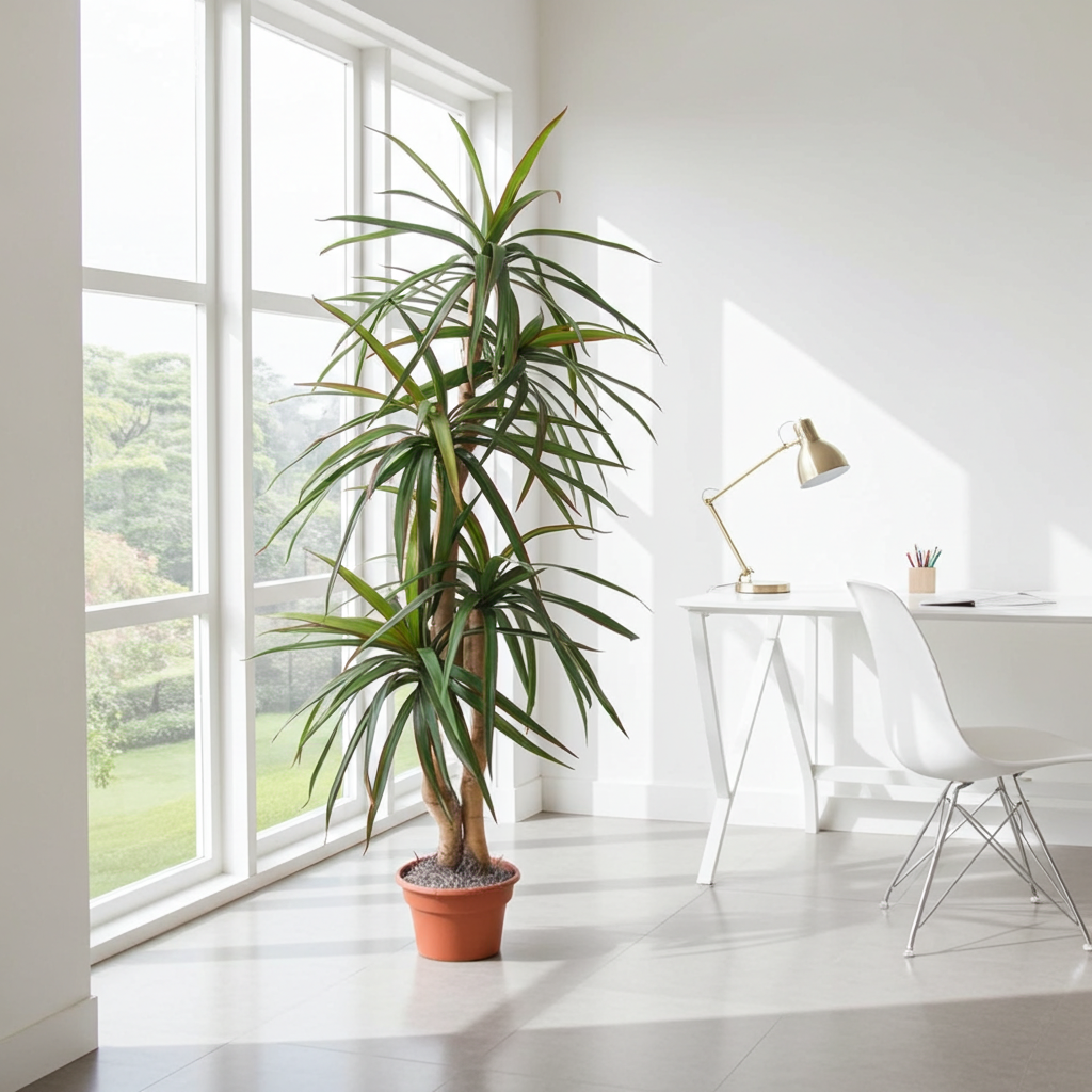 6 Foot Artificial Dragon Tree in a Bright Modern Living Room