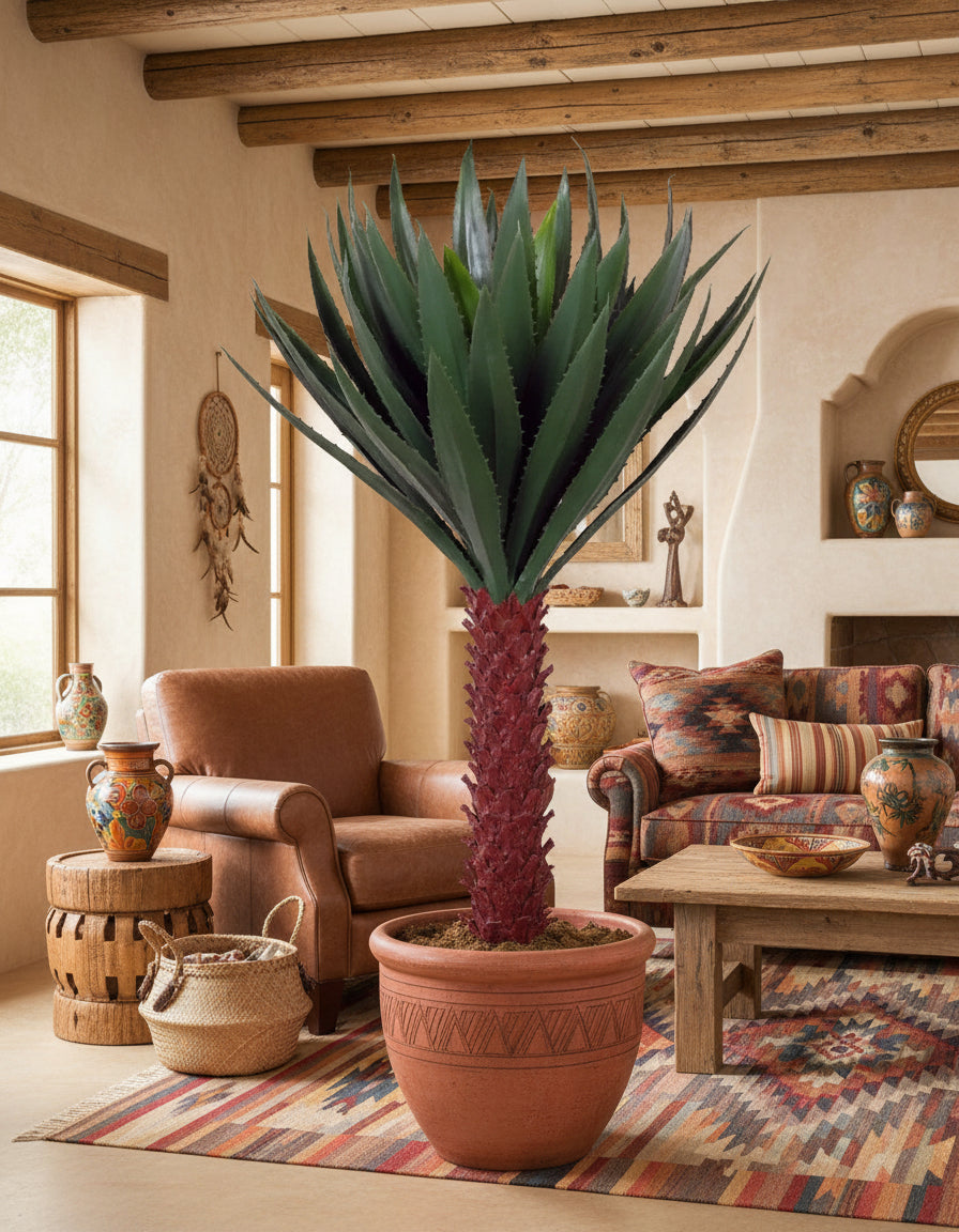 60 inch Artificial PVC Dracaena Plant in a south western style living room.
