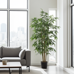 6 foot artificial silk bamboo tree in a living room setting