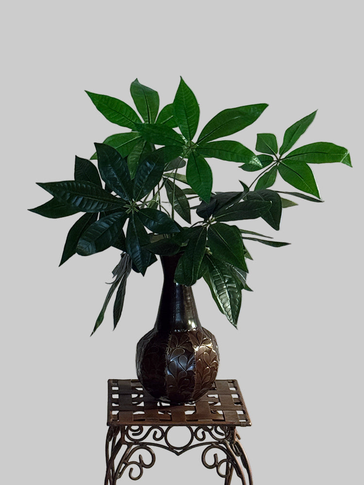 Arificial Money aka Pachira Arragement in Metal Vase Silk Plants Canada