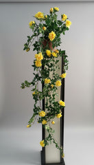Artificial Silk Yellow Rose Vine – 48" Realistic Trailing Hanging Plant displayed on a decorative container