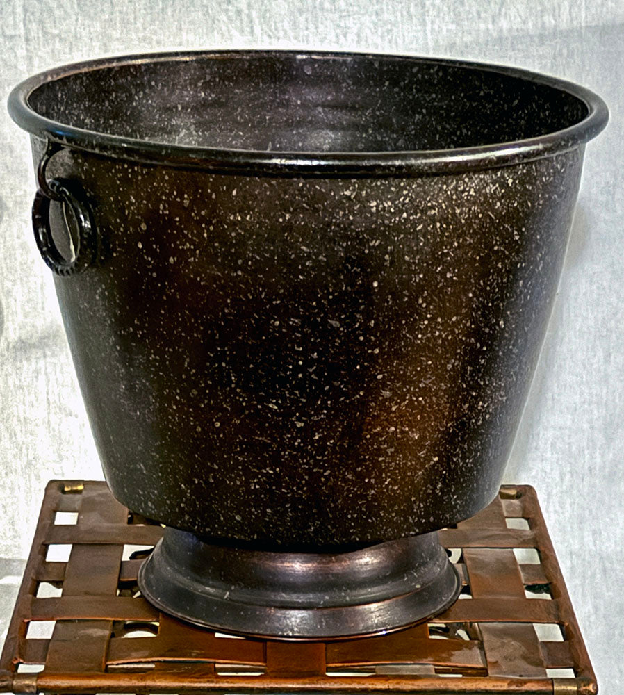 12 inch Round Multi-Speckled Colored Metal Decorative Container with Handles on a Pedestal Base Silk Plants Canada