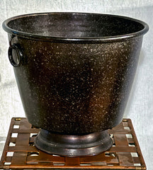 12 inch Round Multi-Speckled Colored Metal Decorative Container with Handles on a Pedestal Base Silk Plants Canada