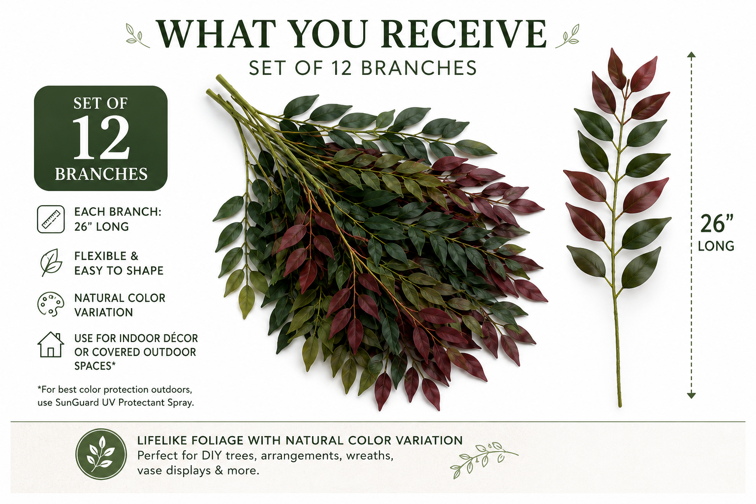 Set of 12 26 Inch Artificial Silk Smilax Branches for DIY greenery projects