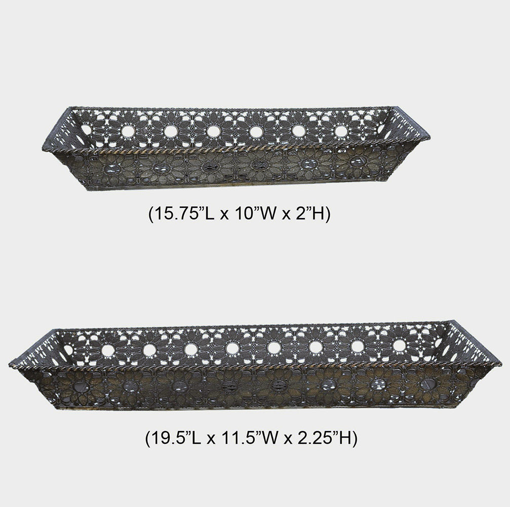 Set of 2 Decorative Rectangular Metal Trays for Serving or Containers  Silk Plants Canada