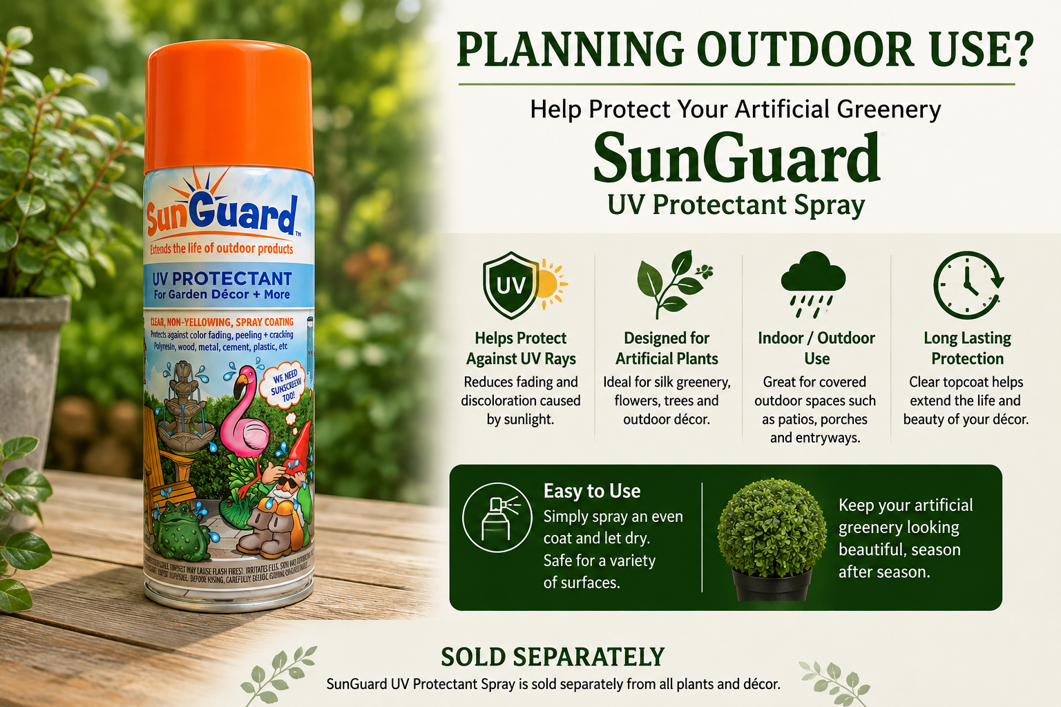 SunGuard UV Protectant Spray for artificial plants and greenery exposed to outdoor elements