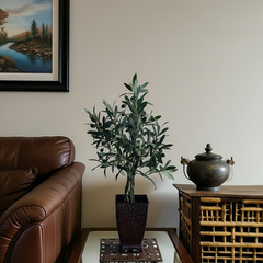 Silk olive tree with realistic leaves and hammered copper planter