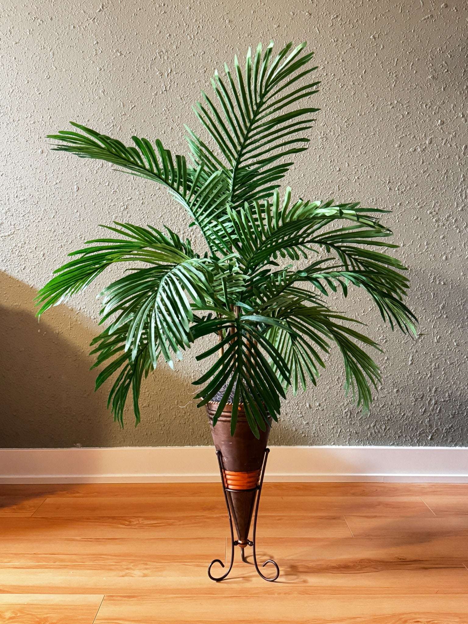 48 Inch Artificial Areca Palm on Natural Bamboo in Copper Cone Container