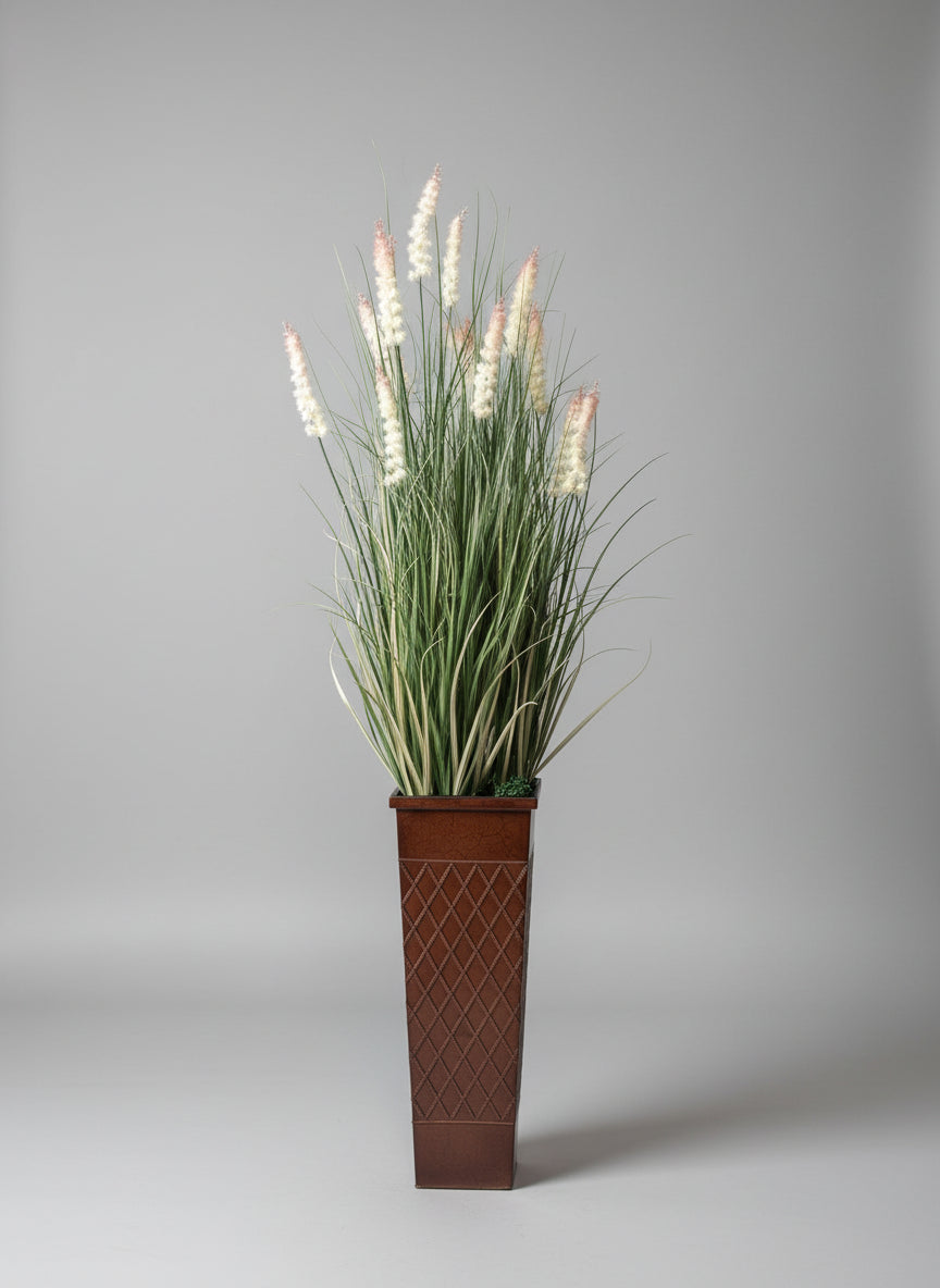 arrangement with 16 blooms in faux leather metal floor vase