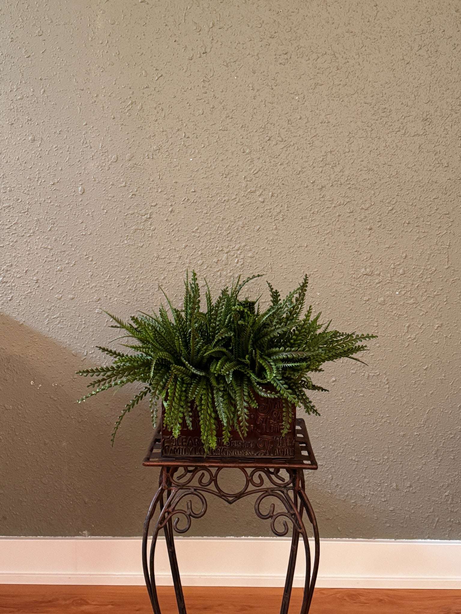 Artificial PVC Button Fern Arrangement in Decorative Rectangular Container