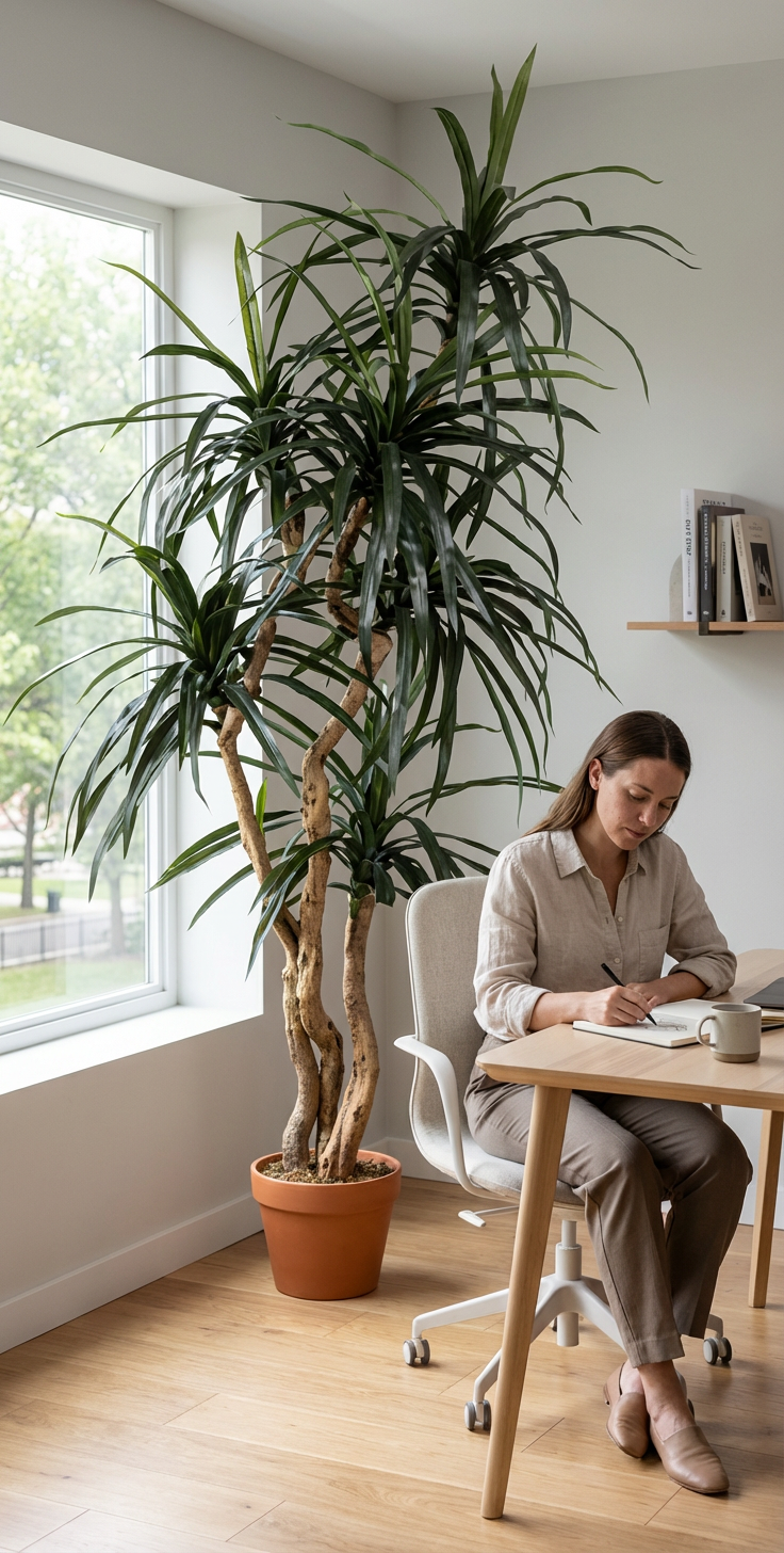 Artificial Silk Dragon Tree Displayed Beside a Living-Room Window