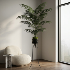 8 Foot Artificial Areca Palm Tree with Metal Stand in a Modern Interior Setting