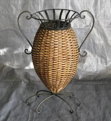 18 inch Rattan Vase with Metal Accents Silk Plants Canada