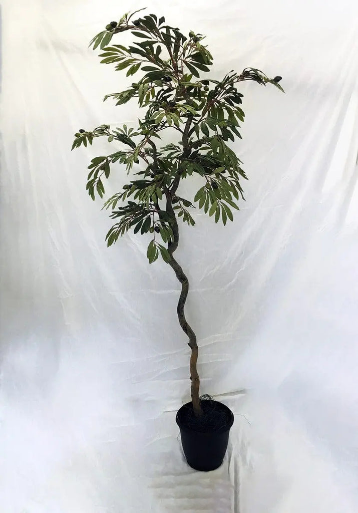 70 inch Artificial Silk Olive Tree Made on Natural Wood w Olives