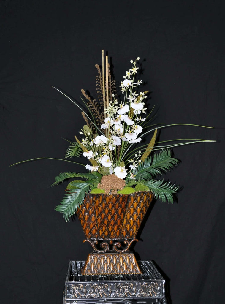 Artificial Silk Dancing Orchid in Metal Container Silk Plants Canada