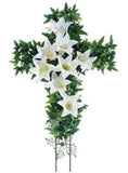 Artificial Silk Easter Lily Cemetery Cross Arrangement